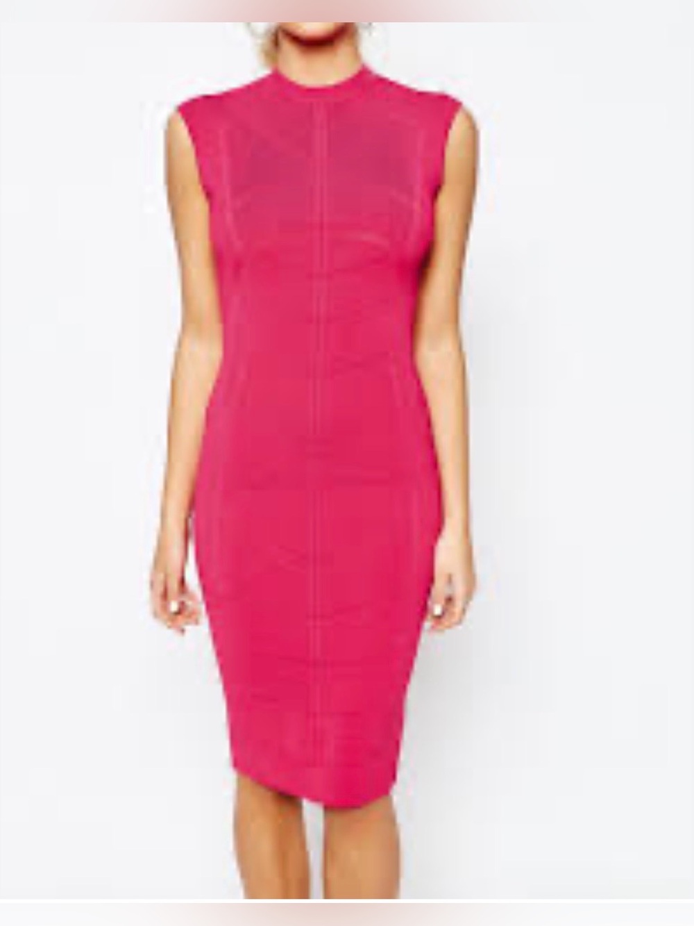 Ted Baker Sz 4 (Us M equivalent) Fitted Hot Pink Midi Sheath Dress Body Con